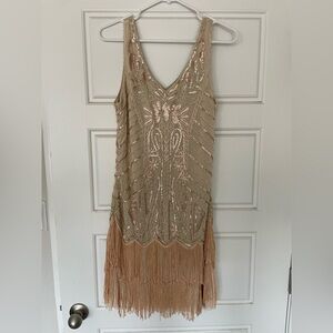 Elegant Beige Fringe Dress